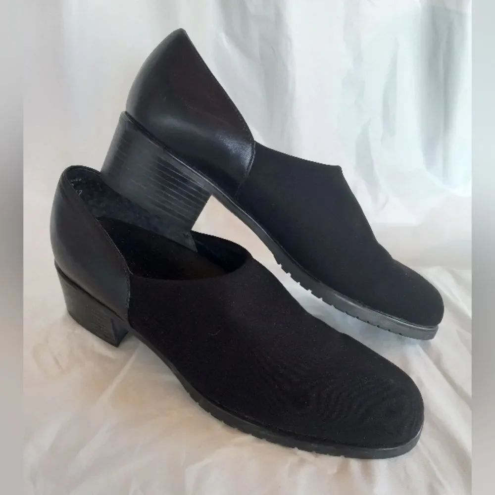 Munro American Black Stretch Fabric/Leather Slip-On Heeled Loafers Sz 8.5